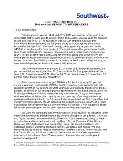 Thumbnail Southwest Airlines Annual Report 2016