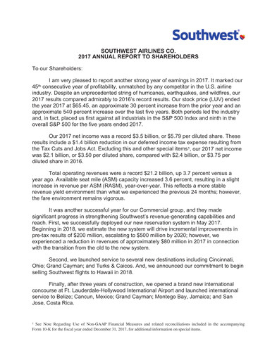 Thumbnail Southwest Airlines Annual Report 2017