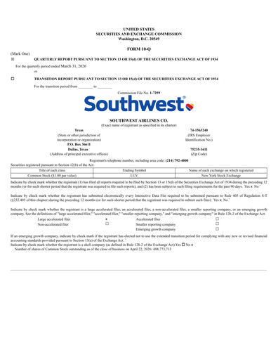 Thumbnail Southwest Airlines Quarterly Report 2026-q1