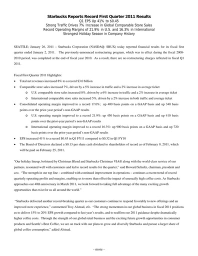 Thumbnail Starbucks Quarterly Report 2011-q1