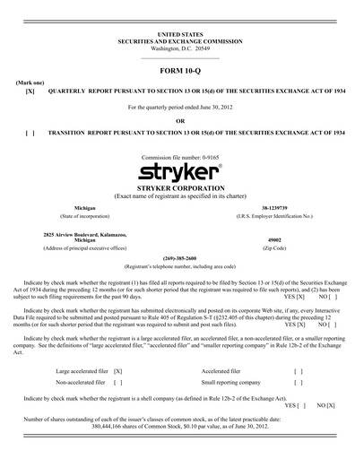 Thumbnail Stryker Corporation Quarterly Report 2012-q2