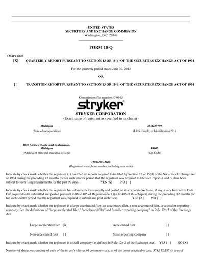 Thumbnail Stryker Corporation Quarterly Report 2013-q2