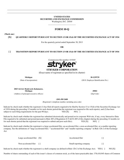 Thumbnail Stryker Corporation Quarterly Report 2013-q3