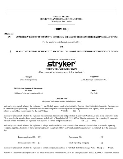 Thumbnail Stryker Corporation Quarterly Report 2014-q1