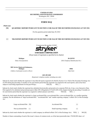 Thumbnail Stryker Corporation Quarterly Report 2014-q2