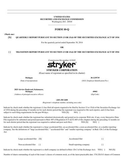 Thumbnail Stryker Corporation Quarterly Report 2014-q3
