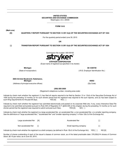 Thumbnail Stryker Corporation Quarterly Report 2015-q2