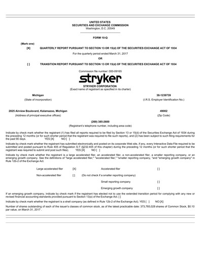 Thumbnail Stryker Corporation Quarterly Report 2017-q1