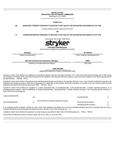Thumbnail Stryker Corporation Quarterly Report 2018-q2