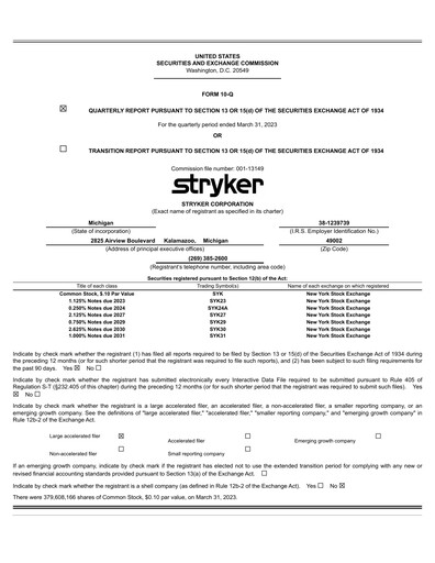Thumbnail Stryker Corporation Quarterly Report 2023-q1