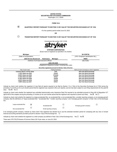 Thumbnail Stryker Corporation Quarterly Report 2023-q2
