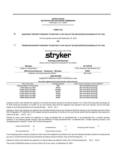 Thumbnail Stryker Corporation Quarterly Report 2023-q3