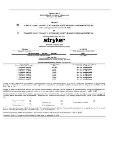 Thumbnail Stryker Corporation Quarterly Report 2024-q3