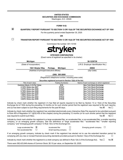 Thumbnail Stryker Corporation Quarterly Report 2025-q3