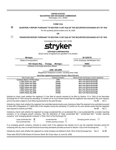 Miniature Stryker Corporation Rapport trimestriel 2026-q2