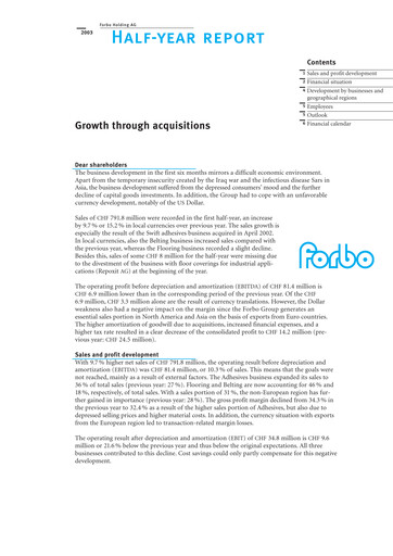 Thumbnail Forbo Holding Half-year Report 2003