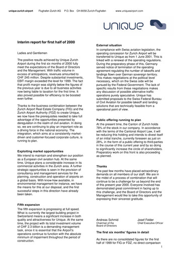 Thumbnail Zurich Airport Half-year Report 2000-h1