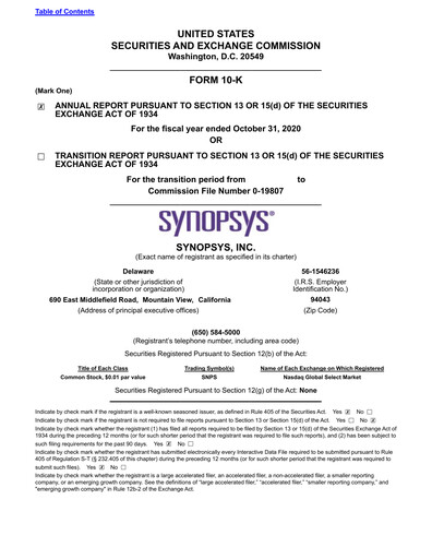 Thumbnail Synopsys Annual Report 2020