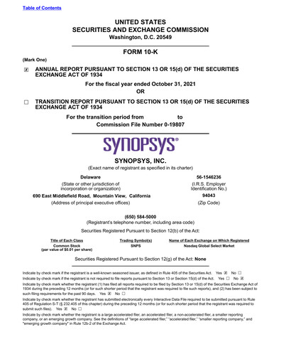 Thumbnail Synopsys Annual Report 2021