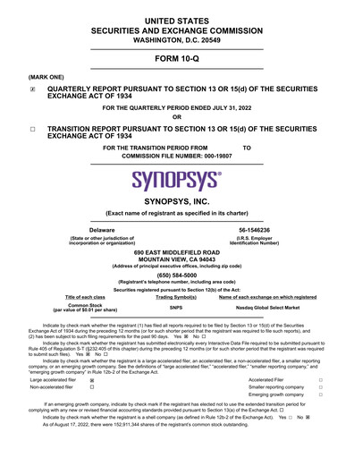 Thumbnail Synopsys Quarterly Report 2022-q3