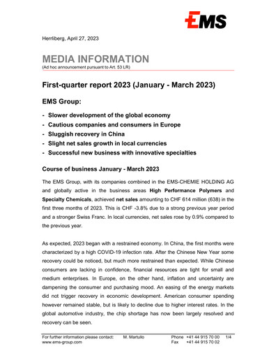Vorschaubild Ems-Chemie Quartalsbericht 2023-q1