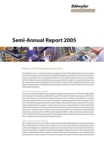 Thumbnail Dätwyler Half-year Report 2005-h1