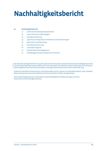 Thumbnail Cembra Money Bank Sustainability Report 2023