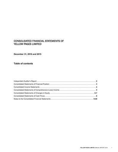 Thumbnail Yellow Pages (Canada) Financial Statement 2016