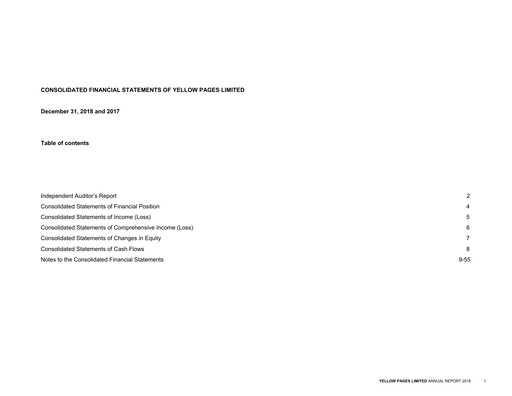 Thumbnail Yellow Pages (Canada) Financial Statement 2018