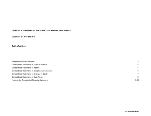 Thumbnail Yellow Pages (Canada) Financial Statement 2019