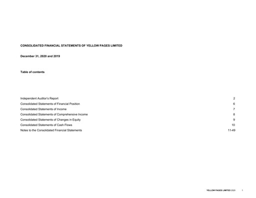 Thumbnail Yellow Pages (Canada) Financial Statement 2020
