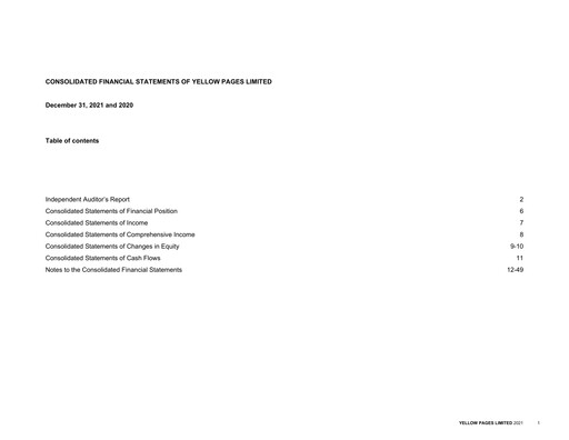 Thumbnail Yellow Pages (Canada) Financial Statement 2021