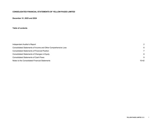 Thumbnail Yellow Pages (Canada) Financial Statement 2025
