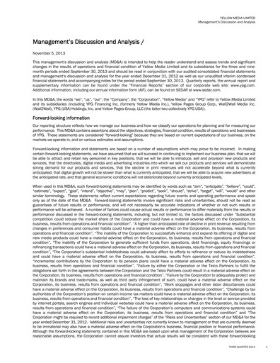 Vorschaubild Yellow Pages (Canada) Quartalsbericht 2013-q3