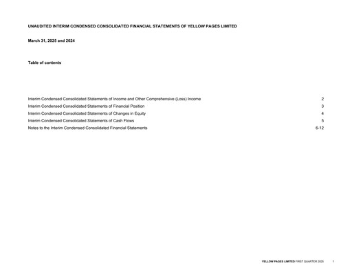Thumbnail Yellow Pages (Canada) Quarterly Report 2025-q1