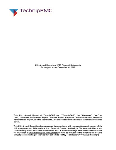Thumbnail TechnipFMC
 Annual Report 2018