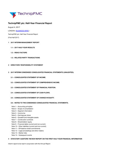 Thumbnail TechnipFMC
 Half-year Report 2017-h1