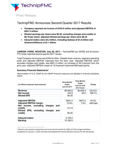 Thumbnail TechnipFMC
 Quarterly Report 2017-q2