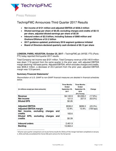 Thumbnail TechnipFMC
 Quarterly Report 2017-q3