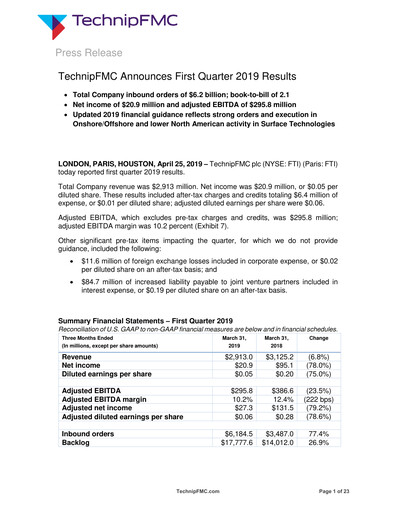 Thumbnail TechnipFMC
 Quarterly Report 2019-q1