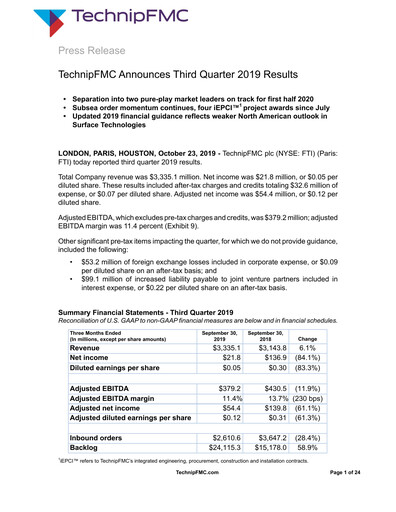 Thumbnail TechnipFMC
 Quarterly Report 2019-q3