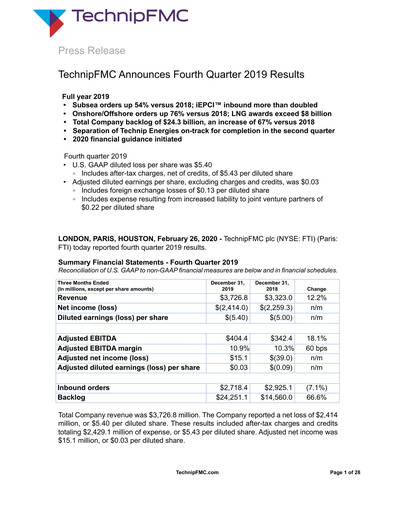Thumbnail TechnipFMC
 Quarterly Report 2019-q4