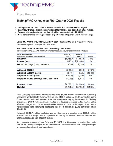 Thumbnail TechnipFMC
 Quarterly Report 2021-q1