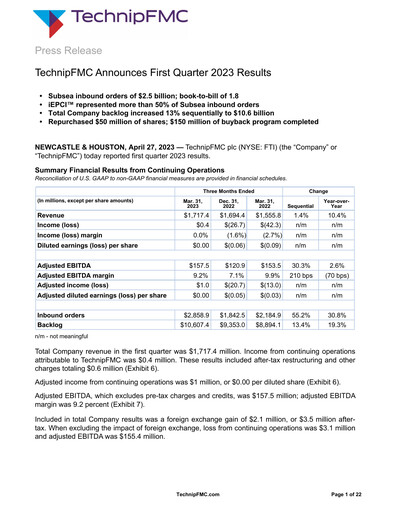 Thumbnail TechnipFMC
 Quarterly Report 2023-q1