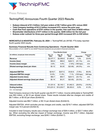 Thumbnail TechnipFMC
 Quarterly Report 2023-q4