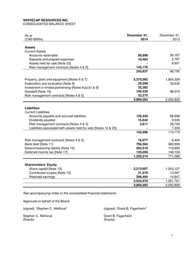 Thumbnail Whitecap Resources Financial Statement 2014