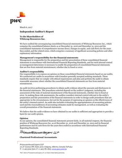 Thumbnail Whitecap Resources Financial Statement 2016