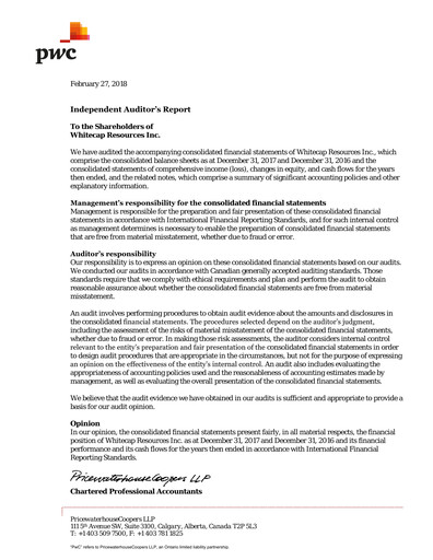 Thumbnail Whitecap Resources Financial Statement 2017