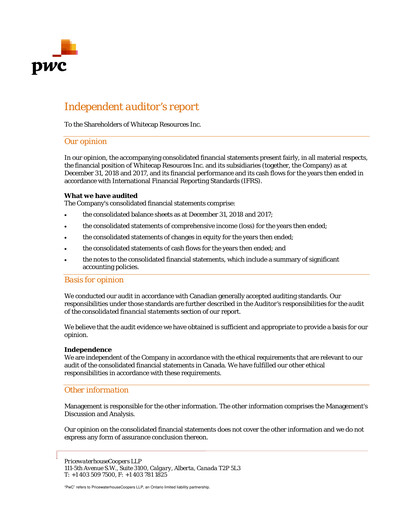 Thumbnail Whitecap Resources Financial Statement 2018