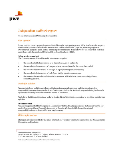 Vorschaubild Whitecap Resources Finanzmitteilung 2019